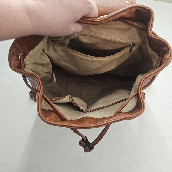 Rein & Bridle Tooled Vegan Leather Backpack Brown Western Boho Studded - Picture 3 of 13